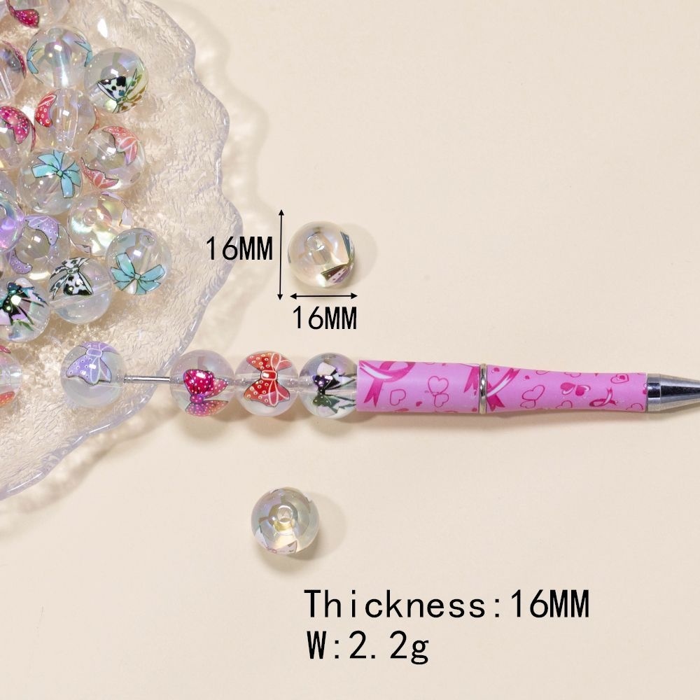 Cute Printed Bow Loose Beads DIY Phone Chain Keychain Pen Bracelet Necklace Pendant Accessories