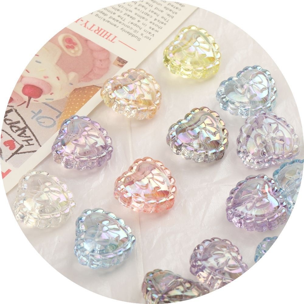 UV Coated Transparent Bow Heart Beads DIY Loose Beads Pen Phone Chain Jewelry Accessories