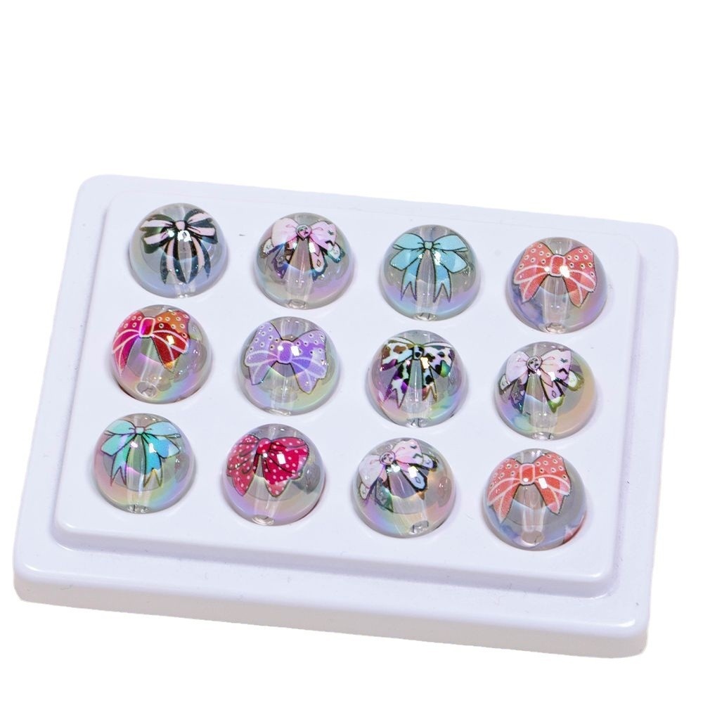 Cute Printed Bow Loose Beads DIY Phone Chain Keychain Pen Bracelet Necklace Pendant Accessories