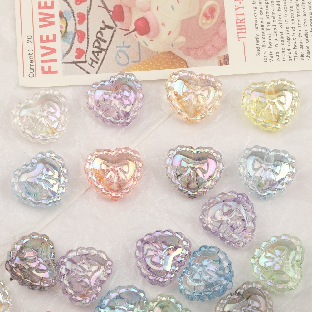 UV Coated Transparent Bow Heart Beads DIY Loose Beads Pen Phone Chain Jewelry Accessories