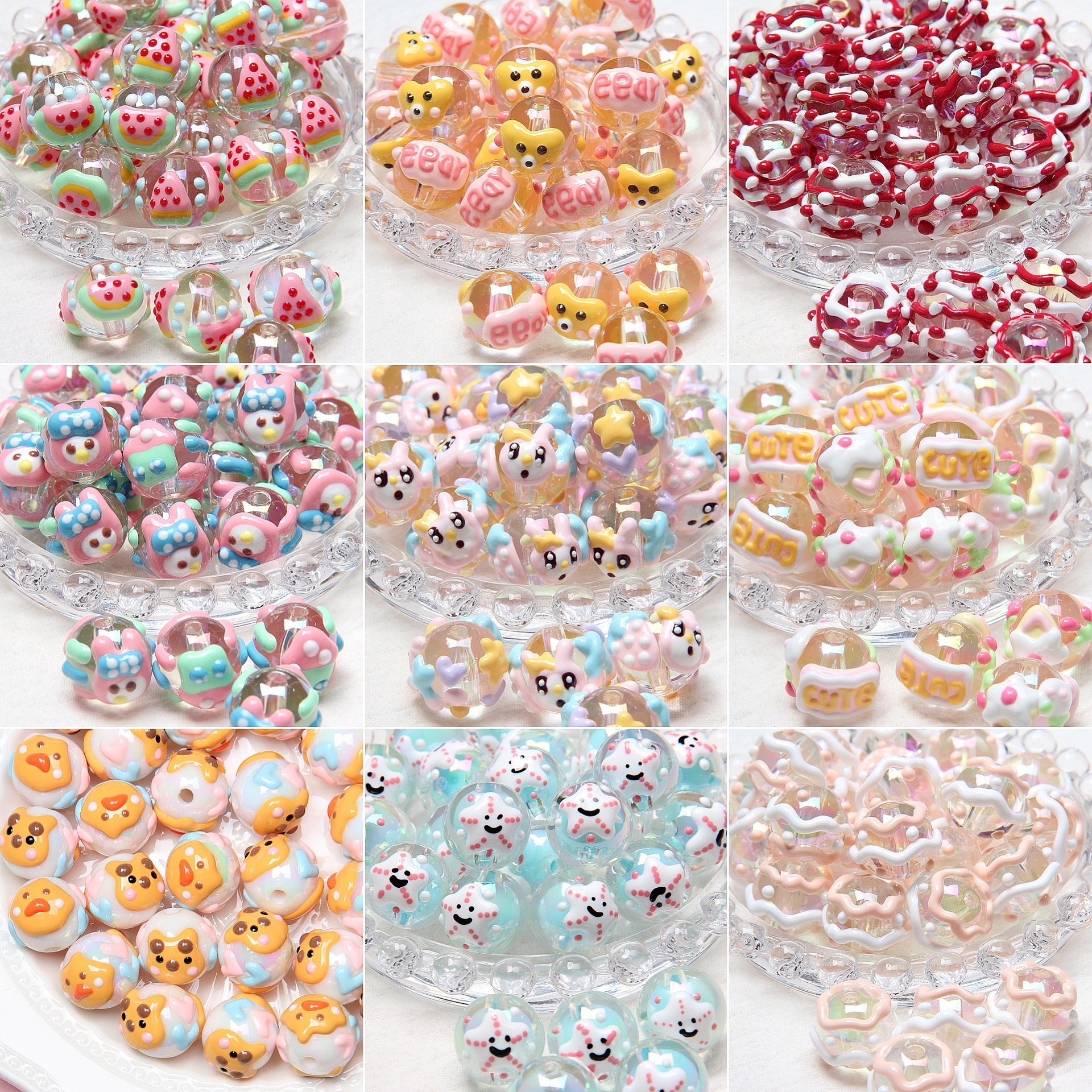 Hand Painted Cartoon Duck Chick Loose Beads DIY Bracelet Phone Chain Bag Strap Accessories