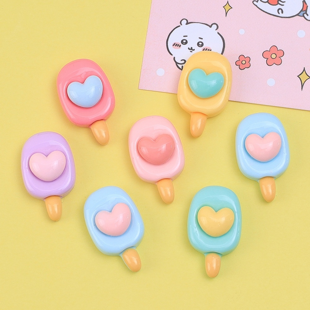 Colorful Heart Ice Cream Cartoon Resin Charms DIY Jewelry Accessories Cream Glue Craft Supplies Hair Clip Making Kit