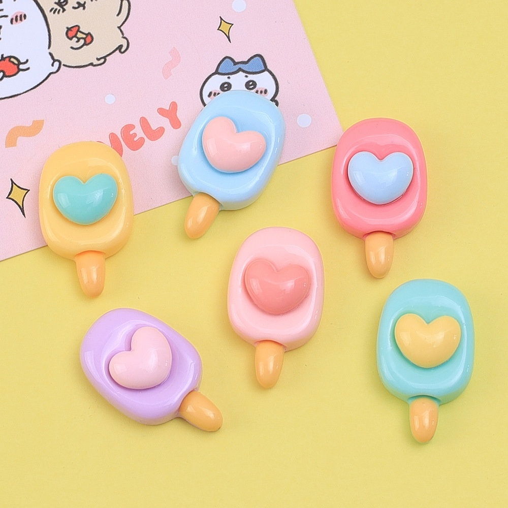 Colorful Heart Ice Cream Cartoon Resin Charms DIY Jewelry Accessories Cream Glue Craft Supplies Hair Clip Making Kit