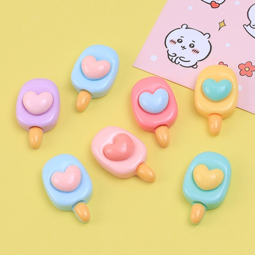 Colorful Heart Ice Cream Cartoon Resin Charms DIY Jewelry Accessories Cream Glue Craft Supplies Hair Clip Making Kit