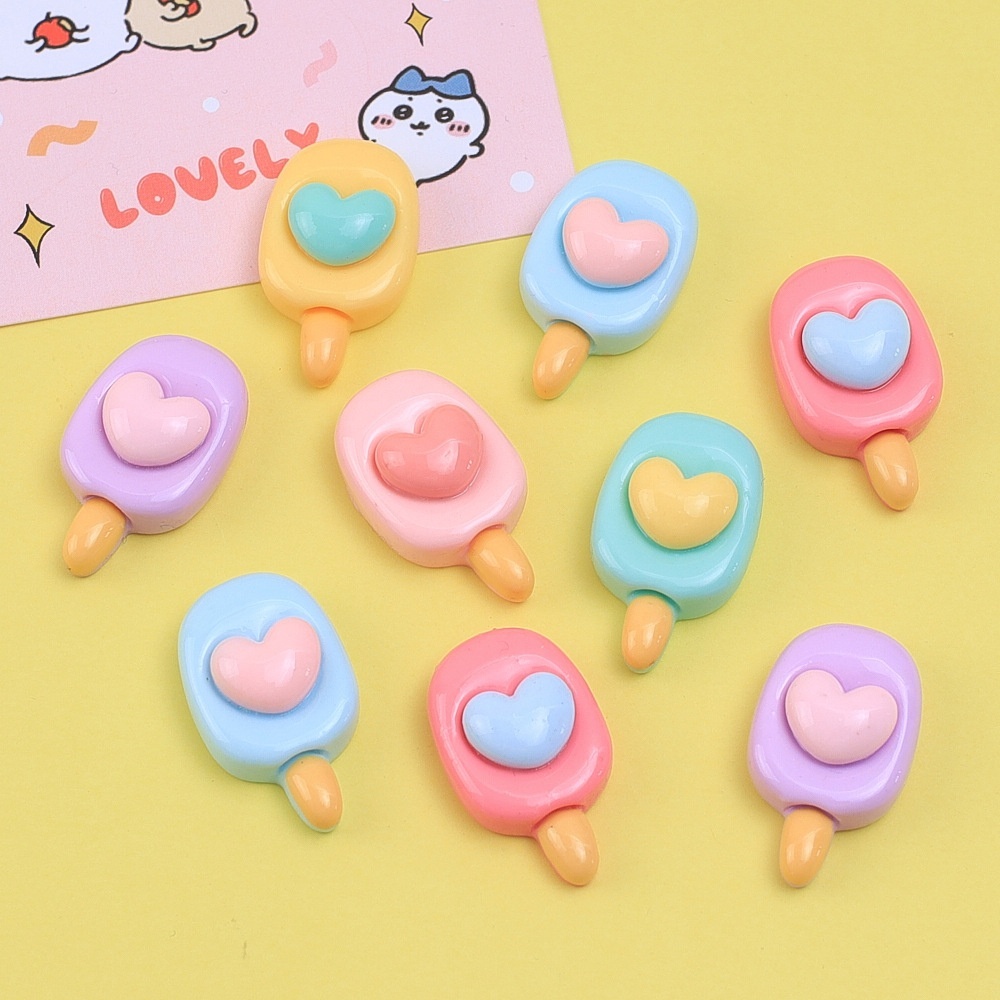 Colorful Heart Ice Cream Cartoon Resin Charms DIY Jewelry Accessories Cream Glue Craft Supplies Hair Clip Making Kit