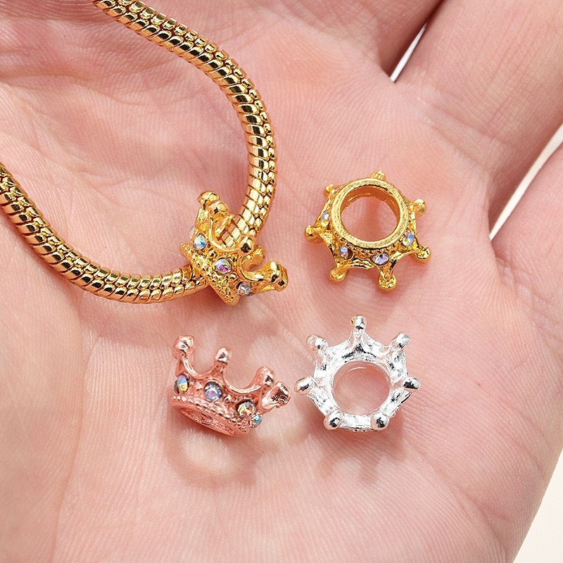 Mini Crown Spacer Beads for DIY Jewelry Making, Tiny Rhinestone Crown Beads for Phone Chain Keychain Bracelet