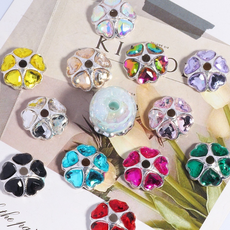 Rhinestone Flower Bead Caps for DIY Jewelry Making, Sparkling Floral Spacers for Phone Chain Keychain Bracelet Crafts