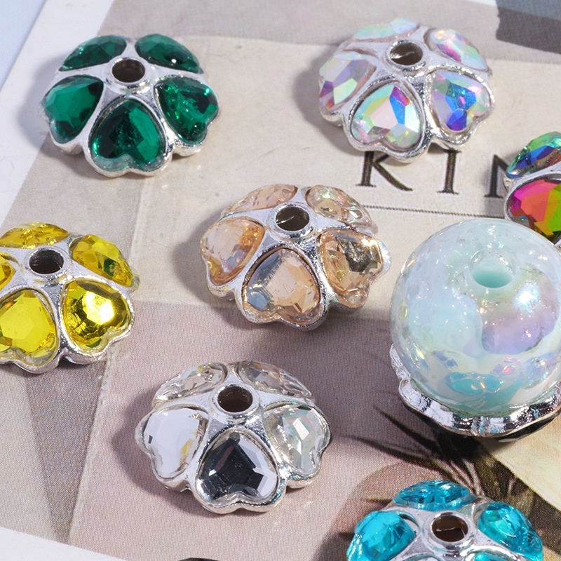 Rhinestone Flower Bead Caps for DIY Jewelry Making, Sparkling Floral Spacers for Phone Chain Keychain Bracelet Crafts