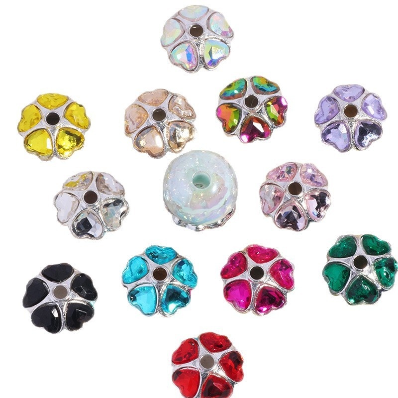 Rhinestone Flower Bead Caps for DIY Jewelry Making, Sparkling Floral Spacers for Phone Chain Keychain Bracelet Crafts