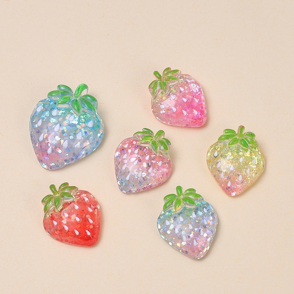 Transparent Glitter Strawberry Cartoon Resin Charms DIY Jewelry Accessories Hair Clip Craft Supplies