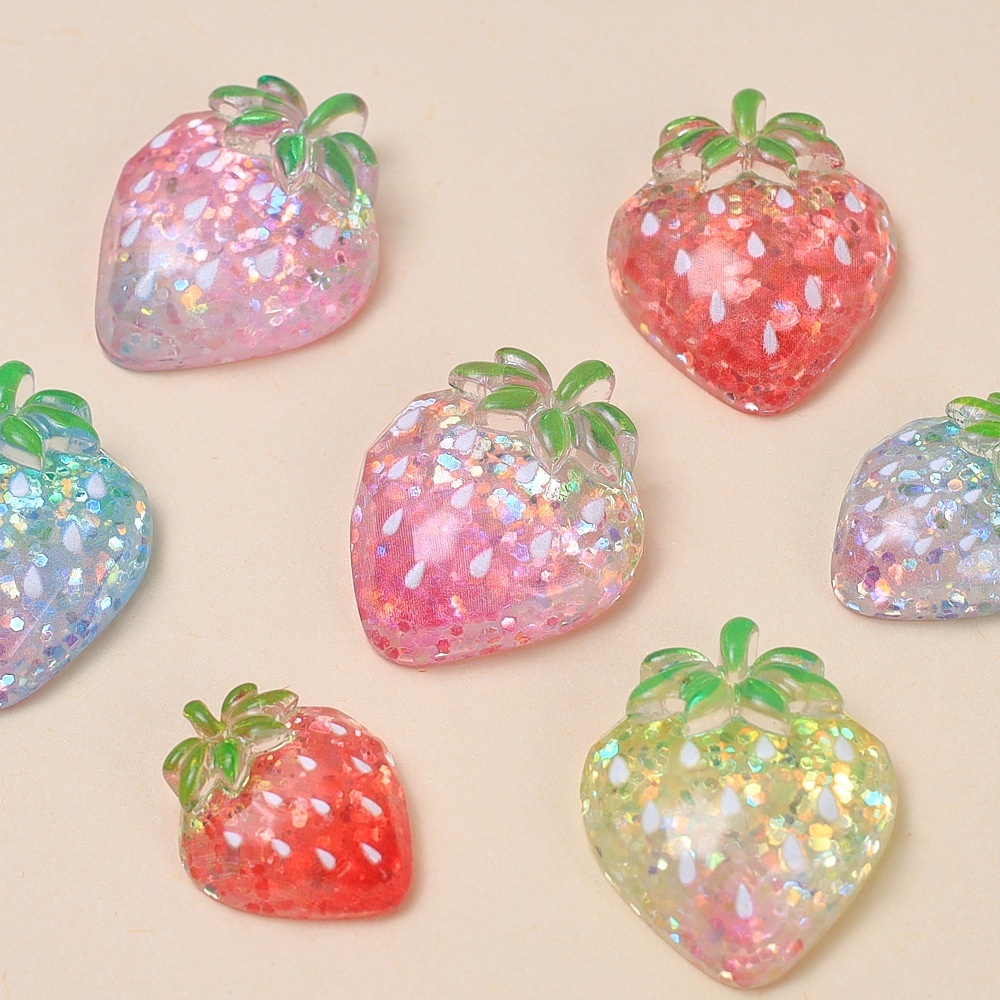 Transparent Glitter Strawberry Cartoon Resin Charms DIY Jewelry Accessories Hair Clip Craft Supplies