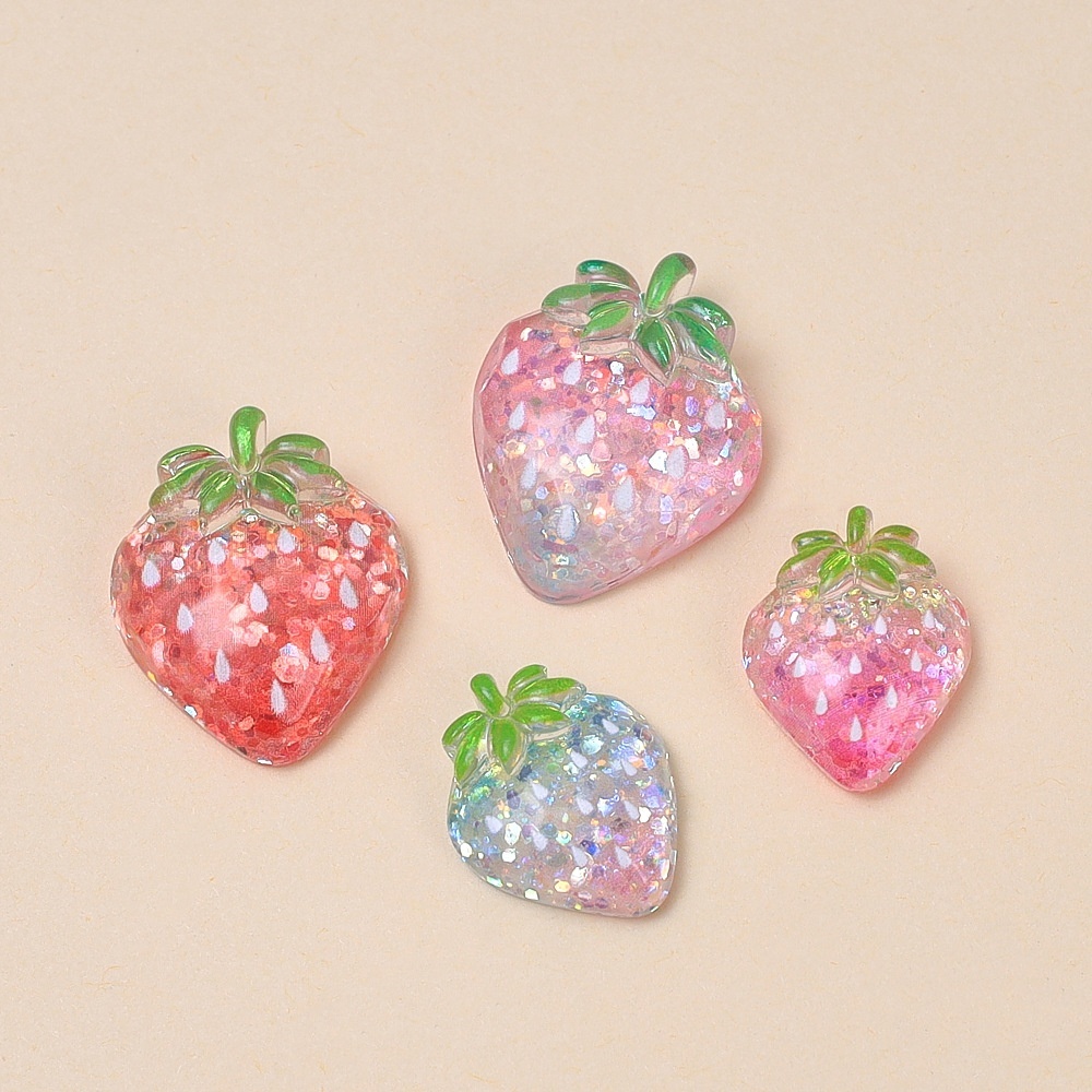 Transparent Glitter Strawberry Cartoon Resin Charms DIY Jewelry Accessories Hair Clip Craft Supplies