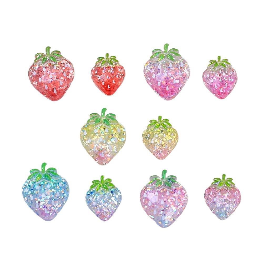 Transparent Glitter Strawberry Cartoon Resin Charms DIY Jewelry Accessories Hair Clip Craft Supplies