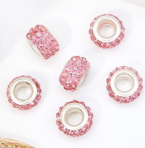 Round Polymer Clay Rhinestone Studded Spacer Beads, Large Hole Colorful Beads for DIY Beading & Bracelet Jewelry Making