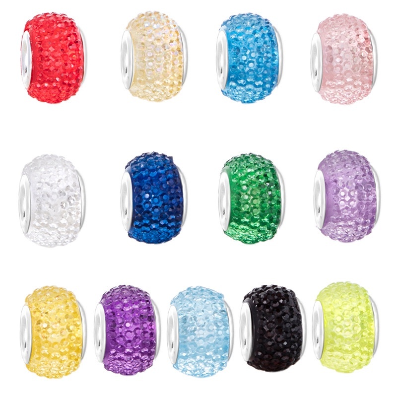 Round Polymer Clay Rhinestone Studded Spacer Beads, Large Hole Colorful Beads for DIY Beading & Bracelet Jewelry Making