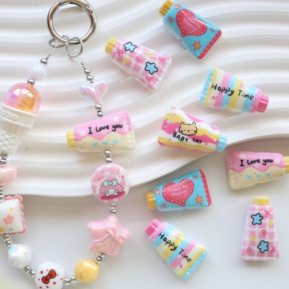Cartoon Printed Toothpaste Straight Hole Beads Cute Ins Style Cat Heart DIY Beading Phone Chain Bag Charm Supplies