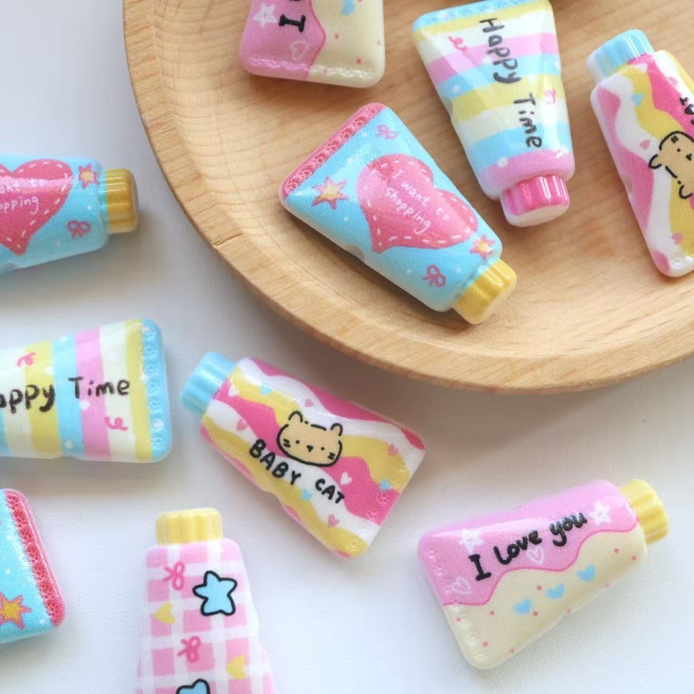 Cartoon Printed Toothpaste Straight Hole Beads Cute Ins Style Cat Heart DIY Beading Phone Chain Bag Charm Supplies