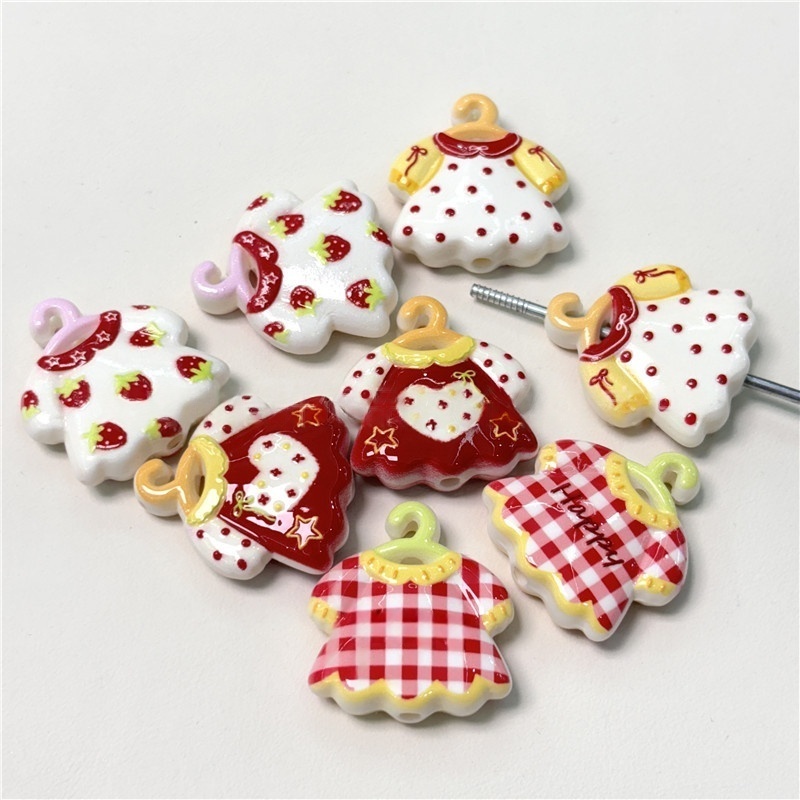 Through-hole Beads with Strawberry Print Hanger & Princess Dress Patterns DIY Beaded Pen Phone Key Bag Chain Jewelry Supplies