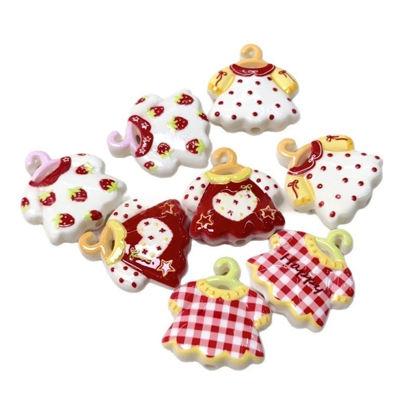 Through-hole Beads with Strawberry Print Hanger & Princess Dress Patterns DIY Beaded Pen Phone Key Bag Chain Jewelry Supplies
