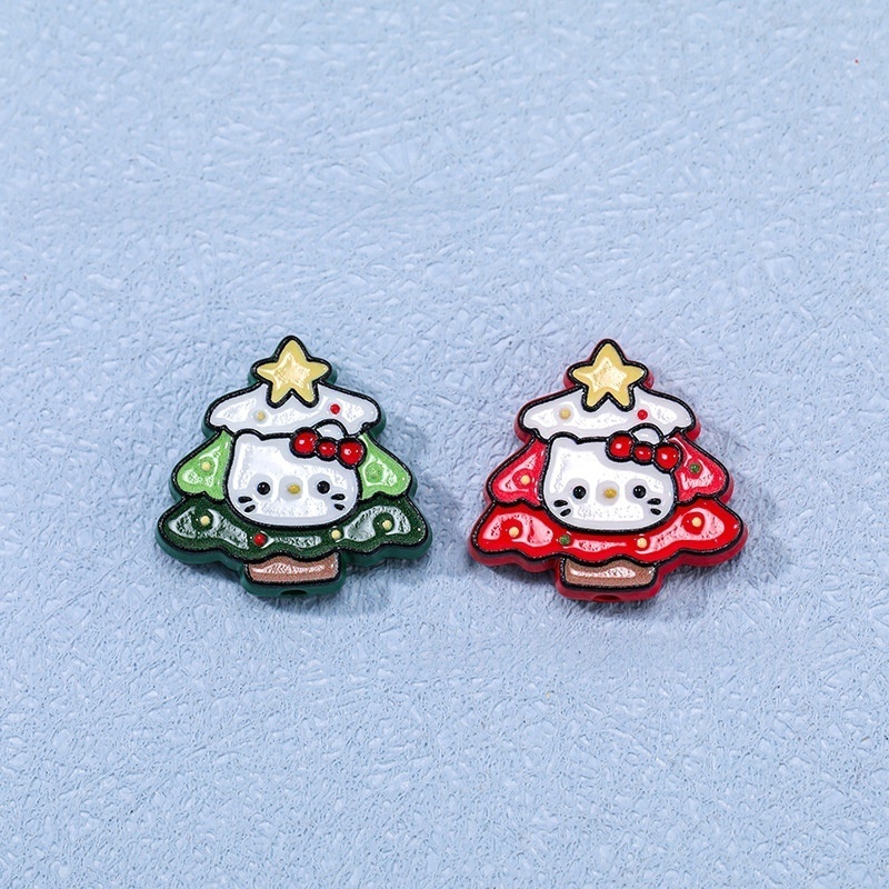 Painted Alloy KT Cat & Christmas Tree Spacer Beads Cute Cartoon DIY Necklace Phone Chain Beading Accessories