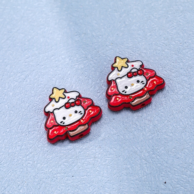 Painted Alloy KT Cat & Christmas Tree Spacer Beads Cute Cartoon DIY Necklace Phone Chain Beading Accessories