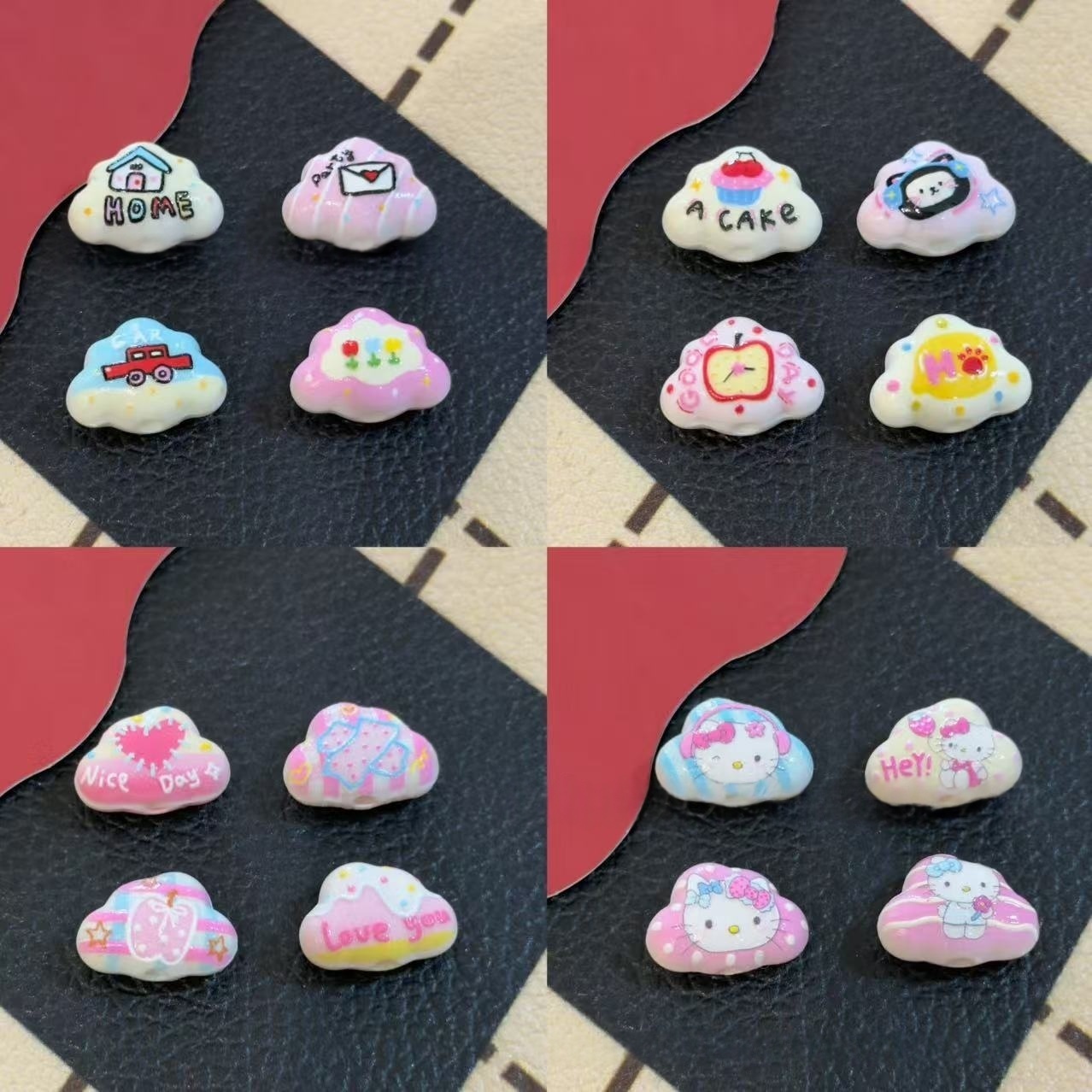 Cartoon Cloud Printed Embossed Beads DIY Phone Chain Bag Pendant Car Hanging Keychain Accessories