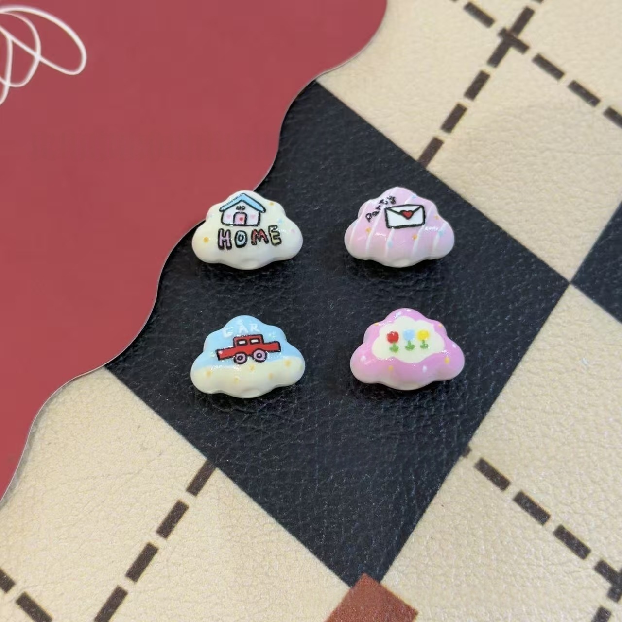 Cartoon Cloud Printed Embossed Beads DIY Phone Chain Bag Pendant Car Hanging Keychain Accessories
