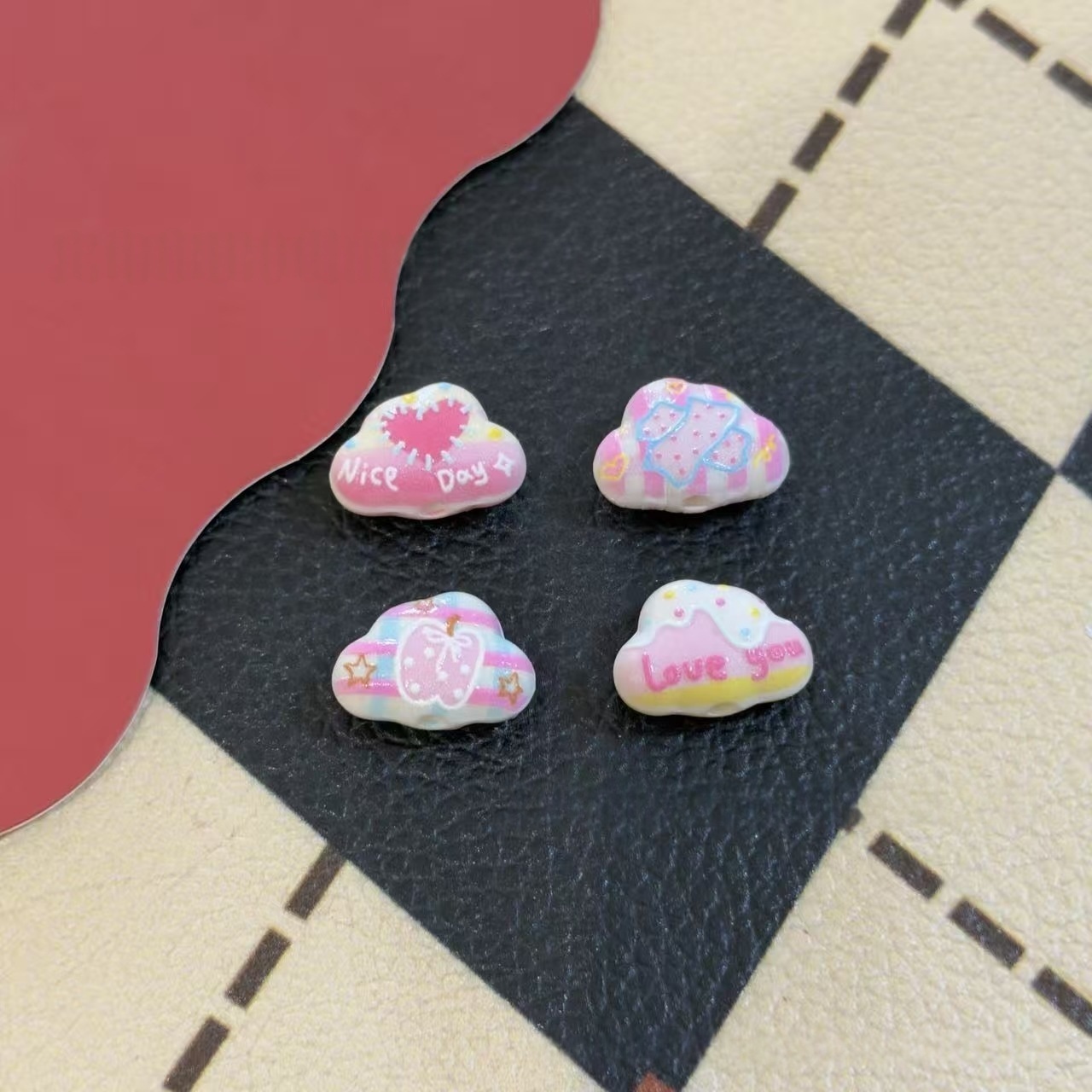 Cartoon Cloud Printed Embossed Beads DIY Phone Chain Bag Pendant Car Hanging Keychain Accessories