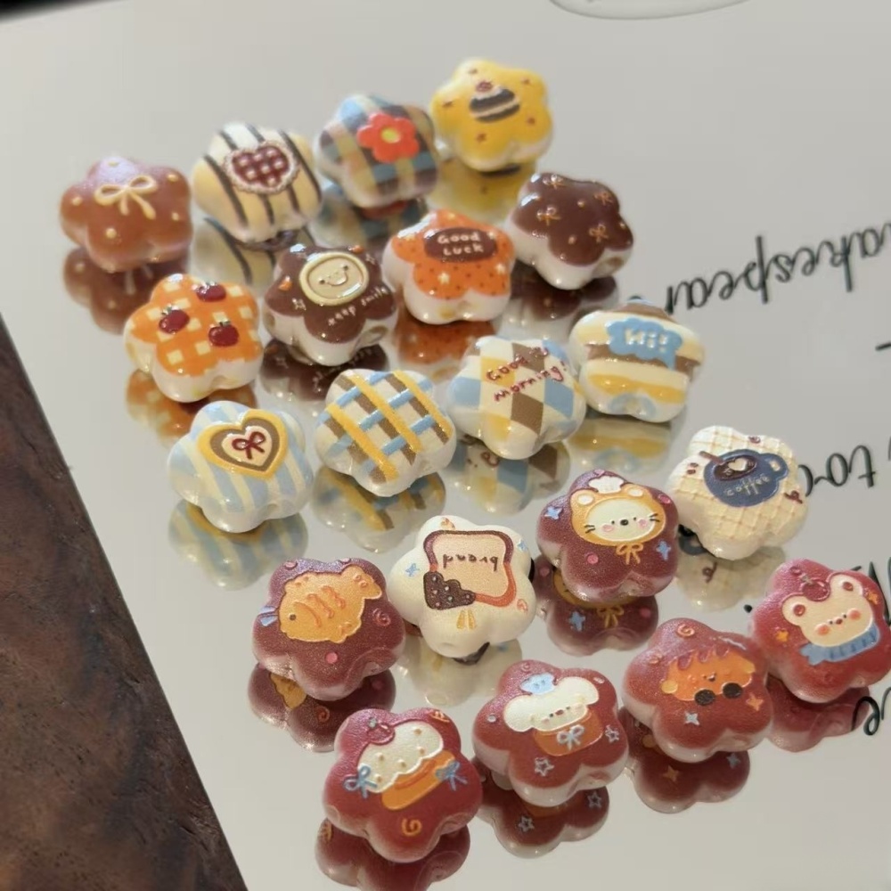 Acrylic Embossed Beads with Plaid, Animal & Flower Patterns DIY Jewelry Supplies for Phone Chain, Bag Charm & Keychain