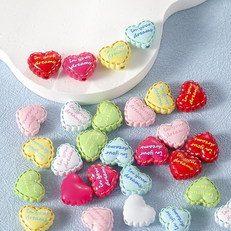 Enamel Letter and Heart Shaped Beads with Holes, DIY Accessories for Phone Chains and Bracelets