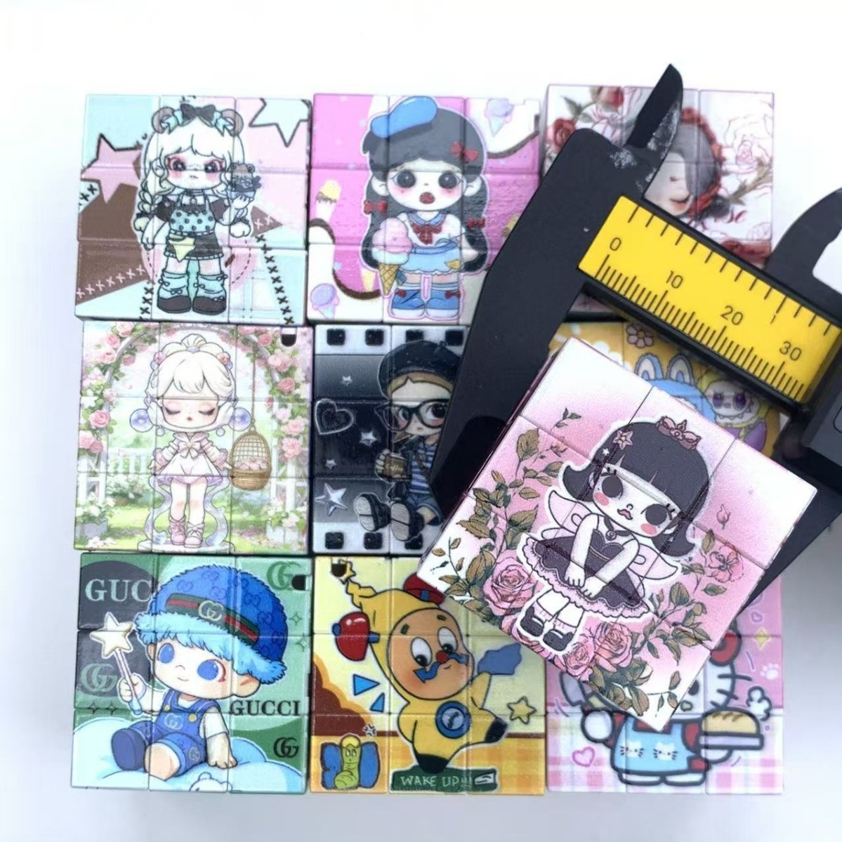 Multi-style Printed Six-sided Cube Beads with Hanging Hole DIY Phone Chain Bag Charm Accessories