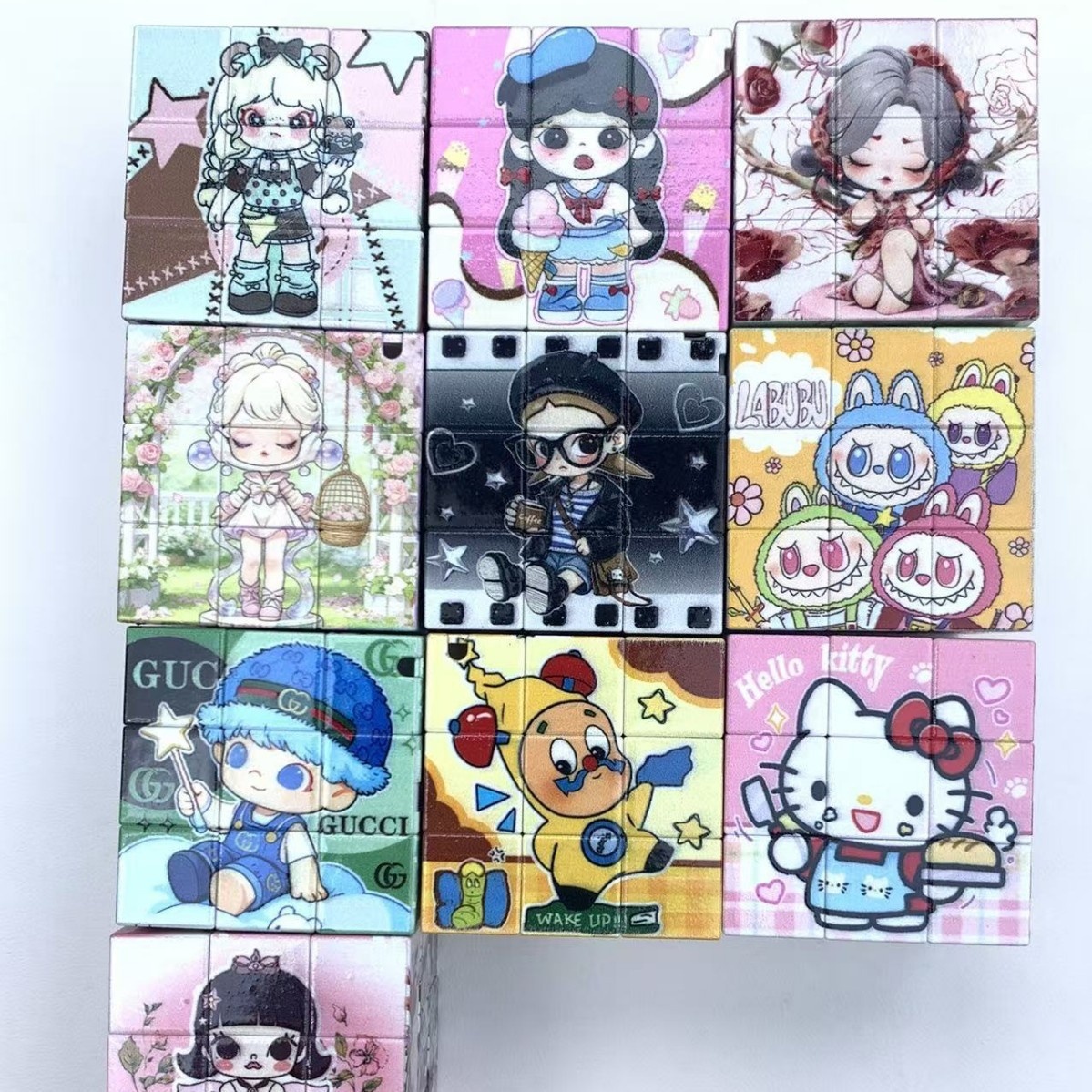 Multi-style Printed Six-sided Cube Beads with Hanging Hole DIY Phone Chain Bag Charm Accessories