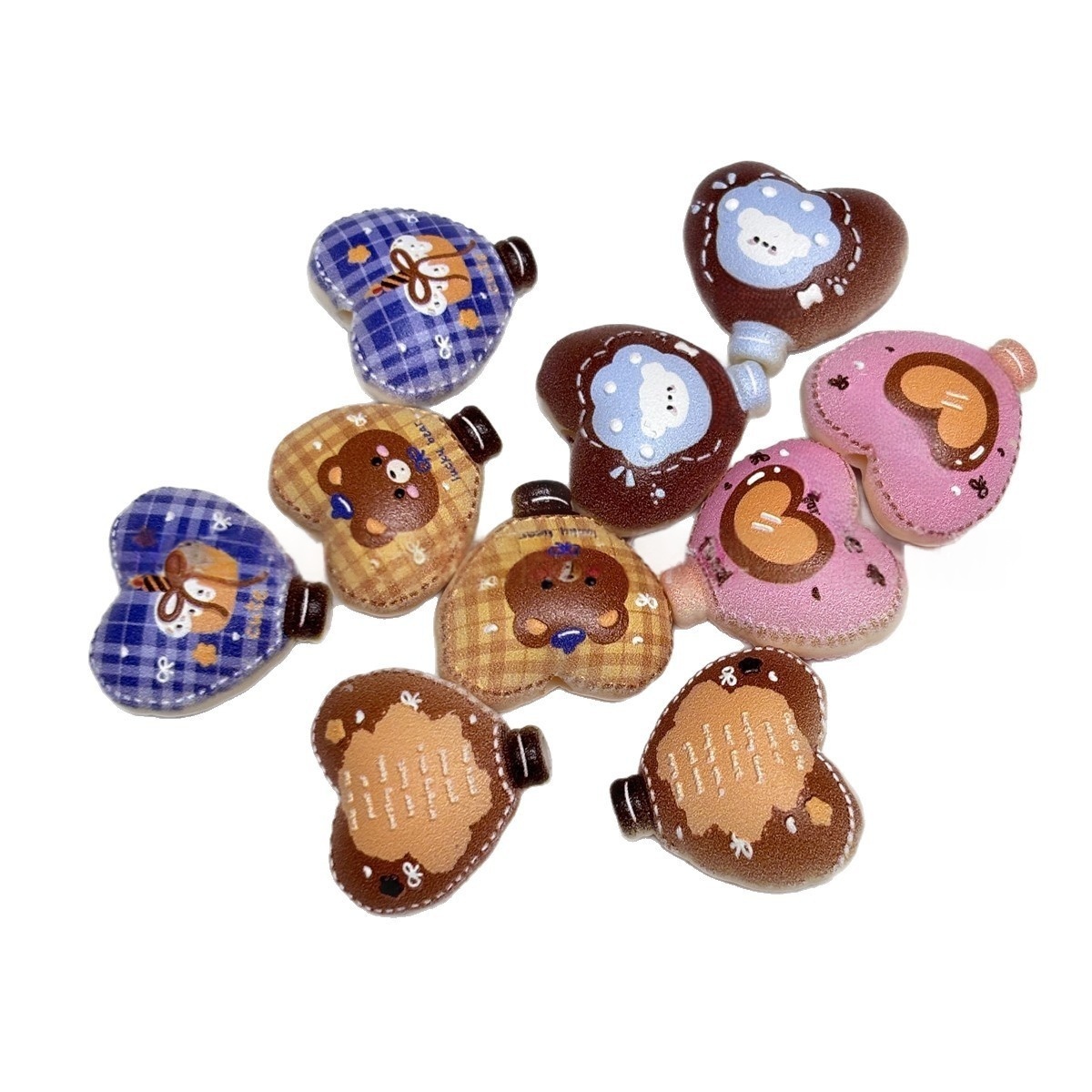 Printed Embossed Beads with Cake Bear Heart Balloon Patterns DIY Phone Chain Bag Pendant Car Hanging Keychain Accessories