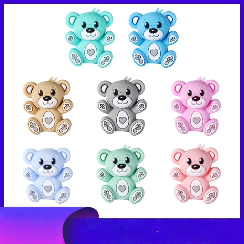 3D Hugging Bear Silicone Focal Beads, Cute Cartoon Bear Loose Beads for Kids Jewelry DIY Bracelet Phone Chain Keychain Beading Supplies Bulk Wholesale