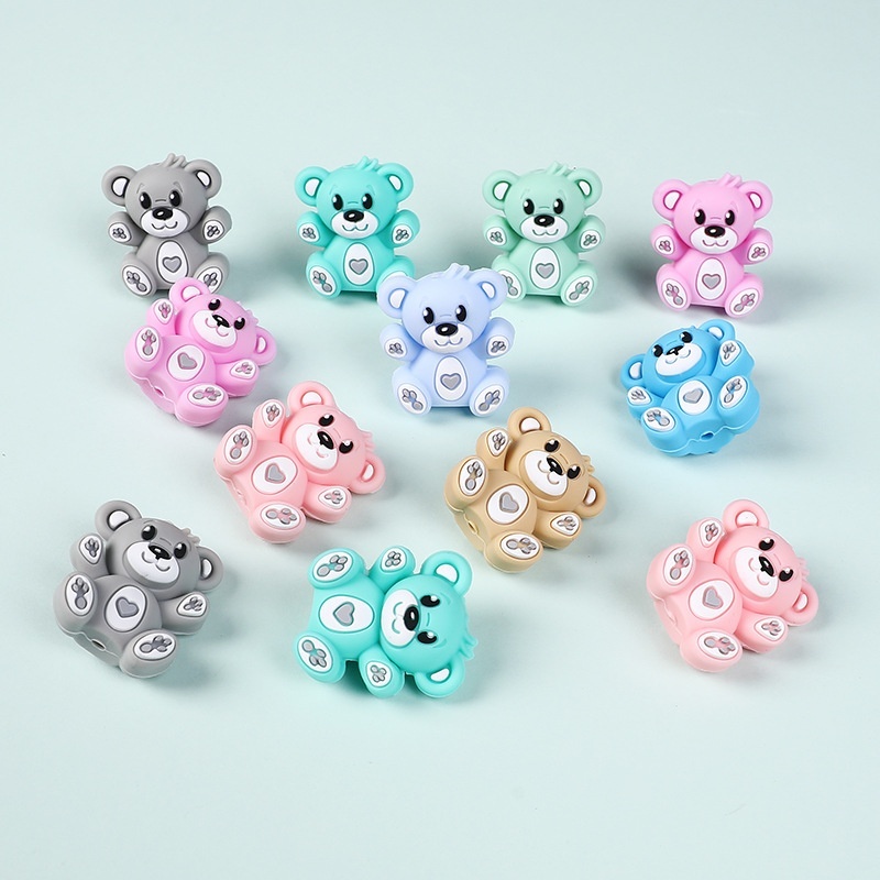 3D Hugging Bear Silicone Focal Beads, Cute Cartoon Bear Loose Beads for Kids Jewelry DIY Bracelet Phone Chain Keychain Beading Supplies Bulk Wholesale