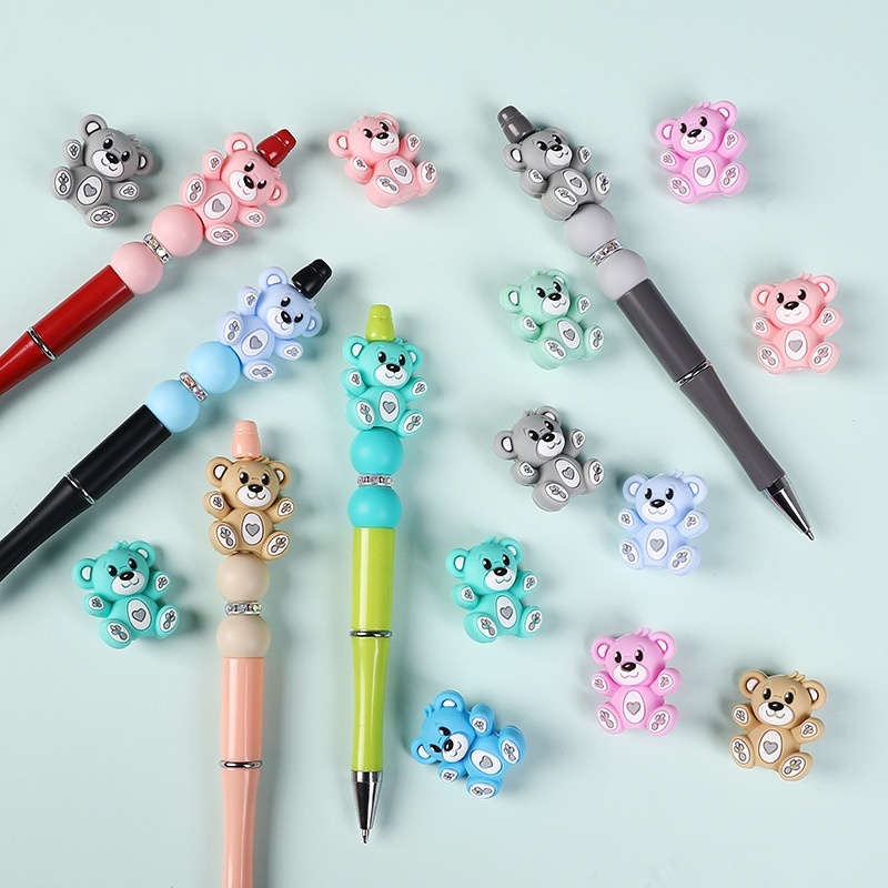 3D Hugging Bear Silicone Focal Beads, Cute Cartoon Bear Loose Beads for Kids Jewelry DIY Bracelet Phone Chain Keychain Beading Supplies Bulk Wholesale