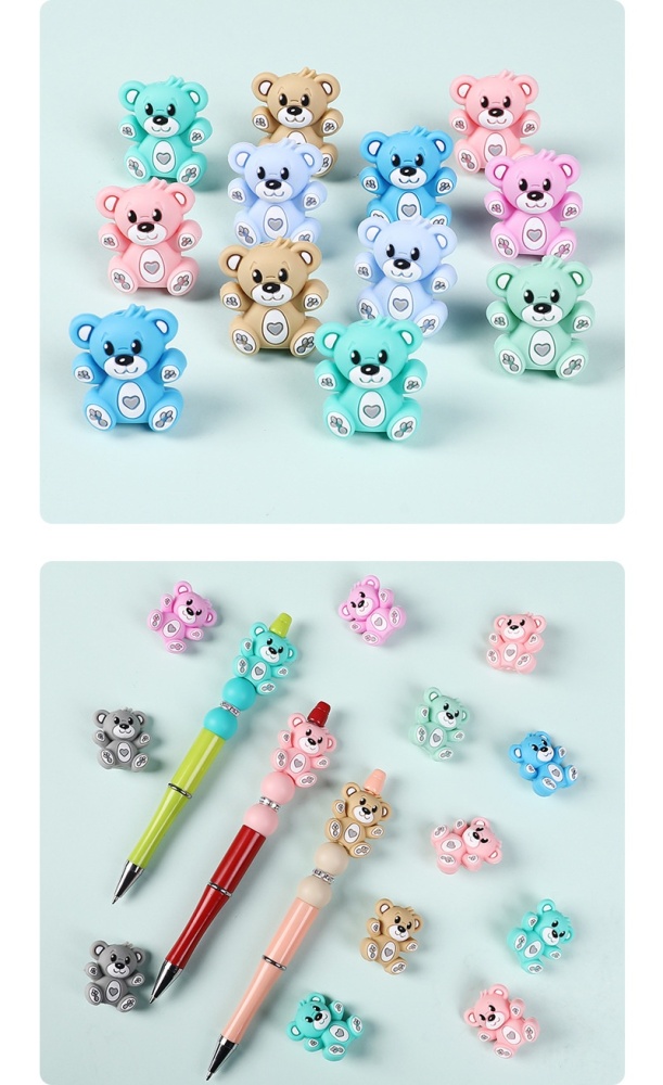 3D Hugging Bear Silicone Focal Beads, Cute Cartoon Bear Loose Beads for Kids Jewelry DIY Bracelet Phone Chain Keychain Beading Supplies Bulk Wholesale