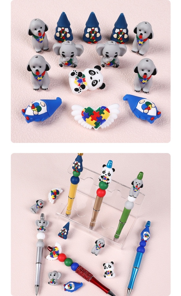 Cartoon 3D Silicone Beads Kids DIY Necklace Bracelet Beaded Pen Supplies Wholesale
