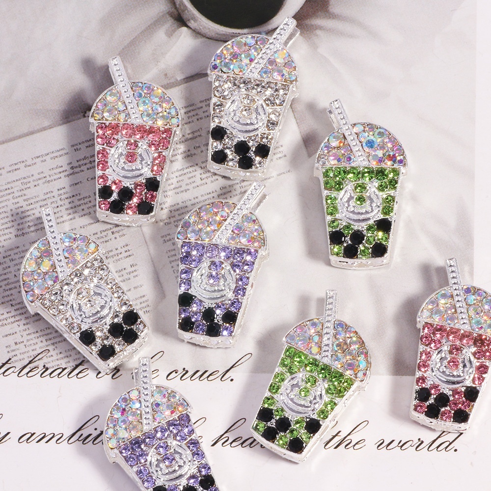 New Double‑Sided Alloy Milk Tea Straight Hole Loose Beads DIY Phone Chain Keychain Bag Chain Accessories Wholesale