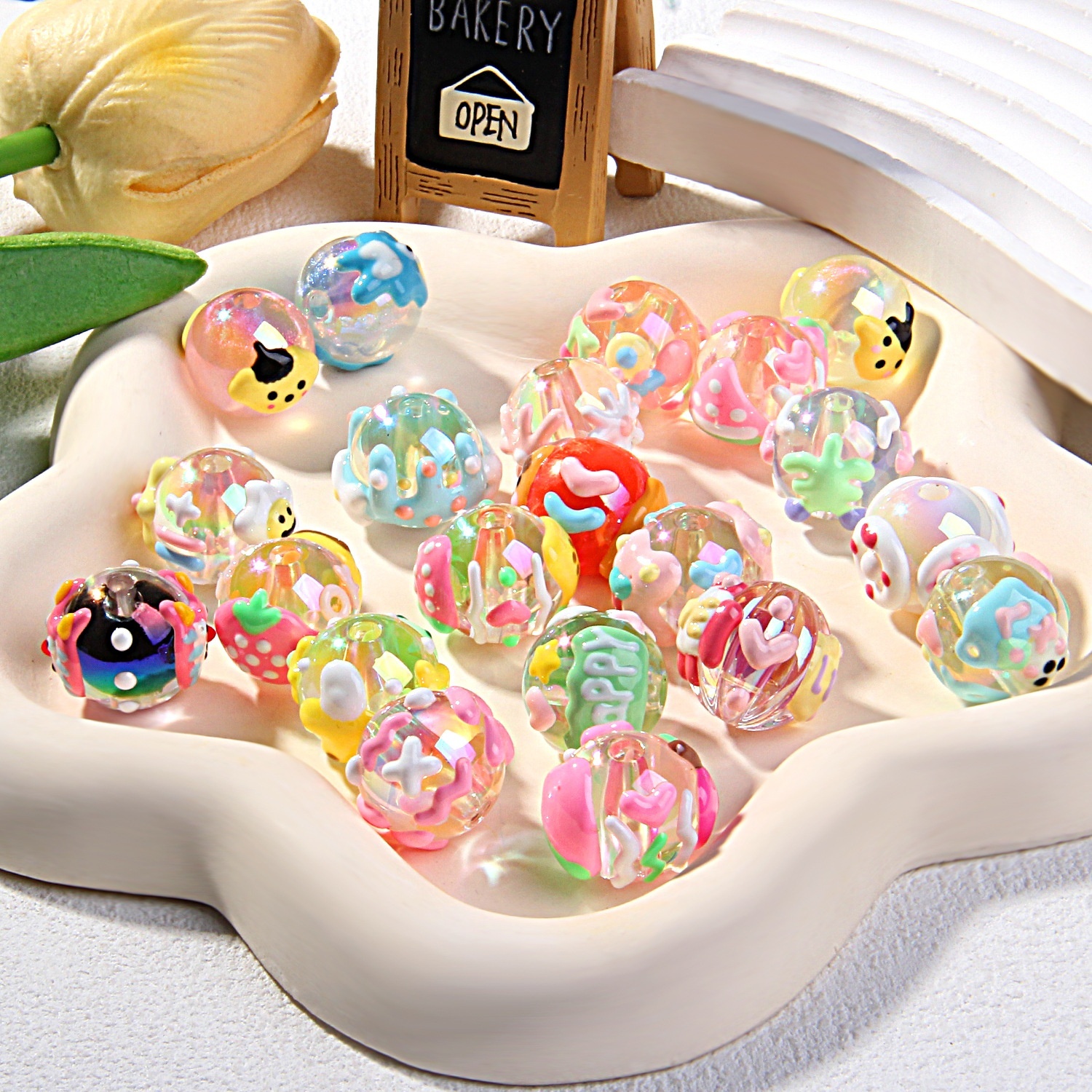 New Heavy Glaze Fruit Hand Painted Beads, DIY Beads for Beaded Pen Phone Chain Bag Charm Hair Tie Wholesale