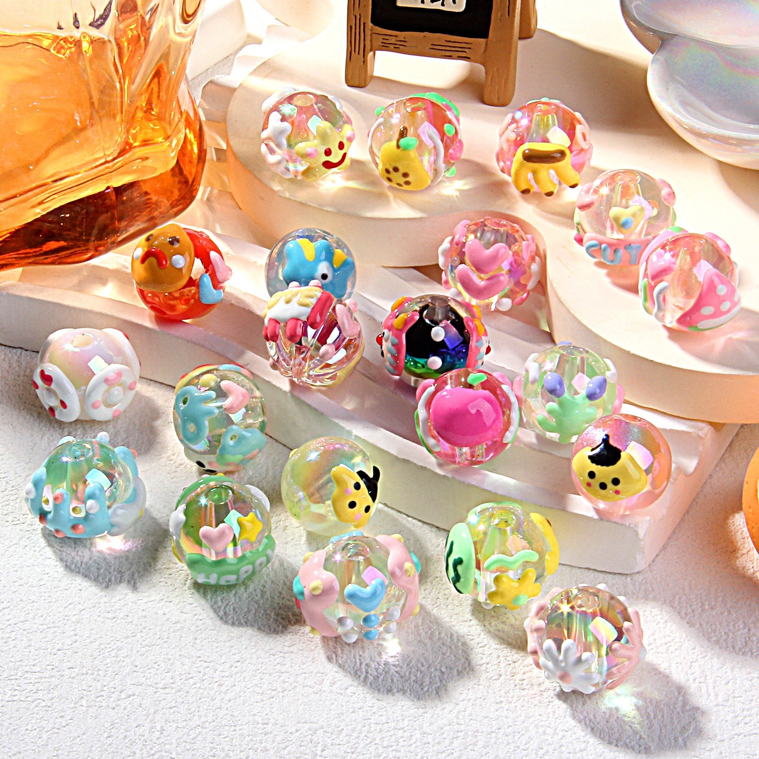 New Heavy Glaze Fruit Hand Painted Beads, DIY Beads for Beaded Pen Phone Chain Bag Charm Hair Tie Wholesale