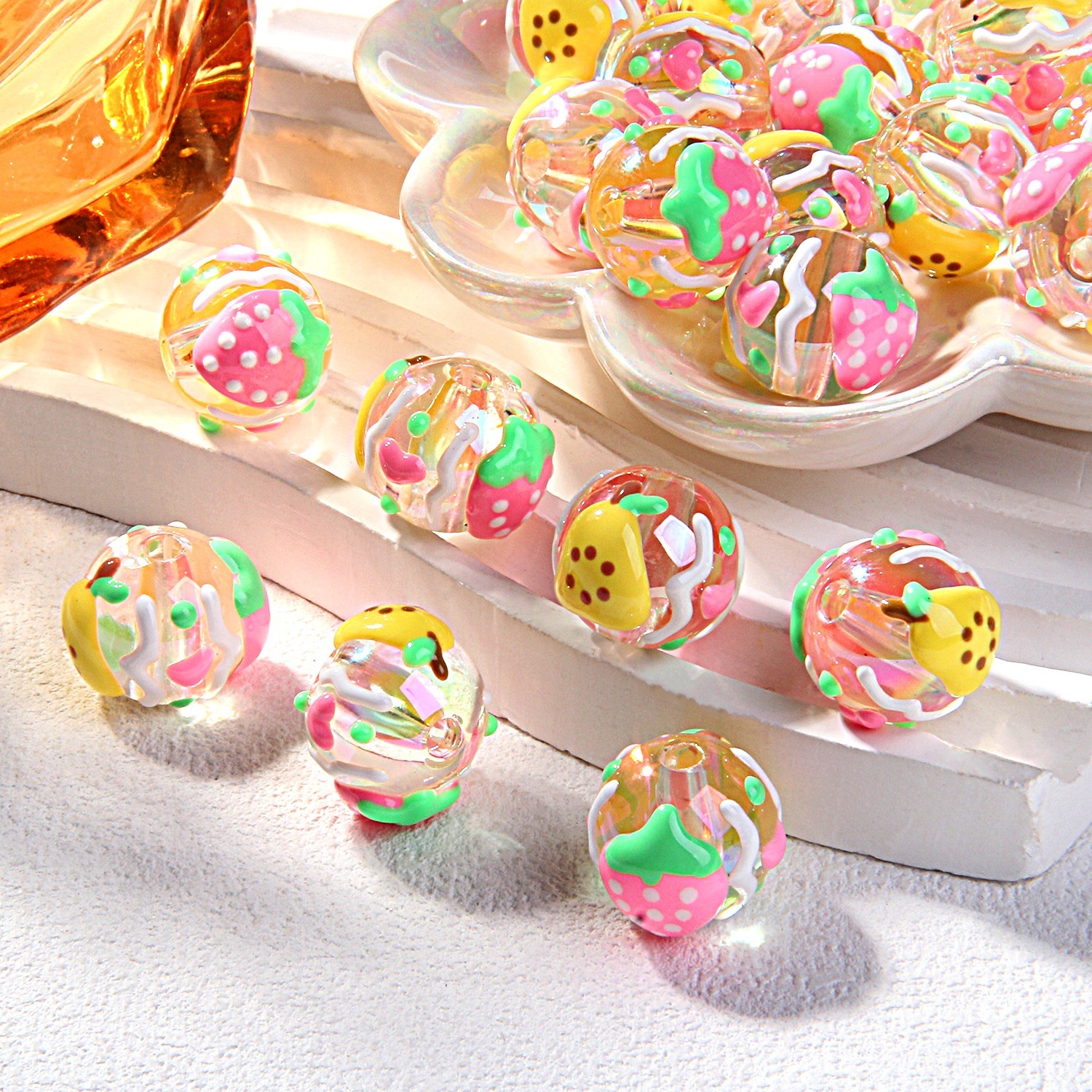 New Heavy Glaze Fruit Hand Painted Beads, DIY Beads for Beaded Pen Phone Chain Bag Charm Hair Tie Wholesale