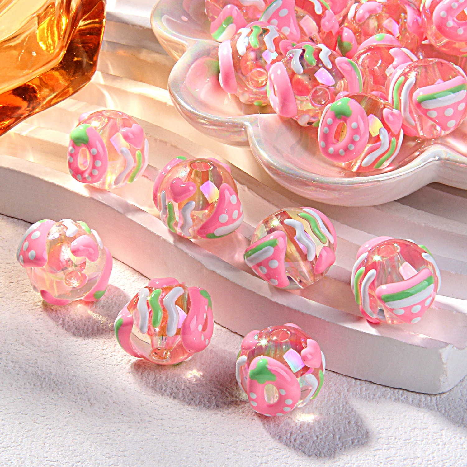 New Heavy Glaze Fruit Hand Painted Beads, DIY Beads for Beaded Pen Phone Chain Bag Charm Hair Tie Wholesale