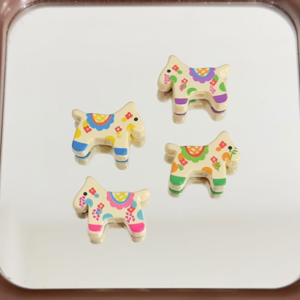 Colorful Printed Cream Trojan Horse Beads DIY Bracelet Phone Chain Bag Charm Car Hanging Accessories
