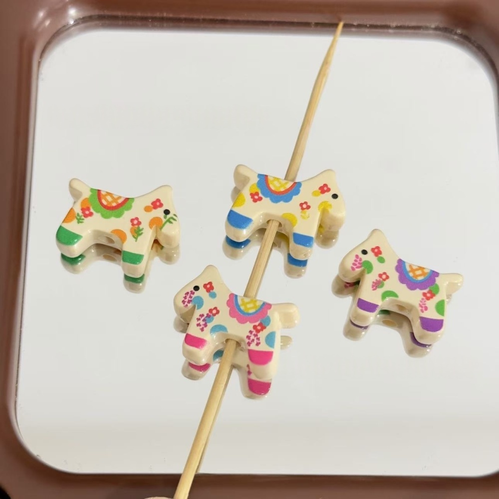 Colorful Printed Cream Trojan Horse Beads DIY Bracelet Phone Chain Bag Charm Car Hanging Accessories
