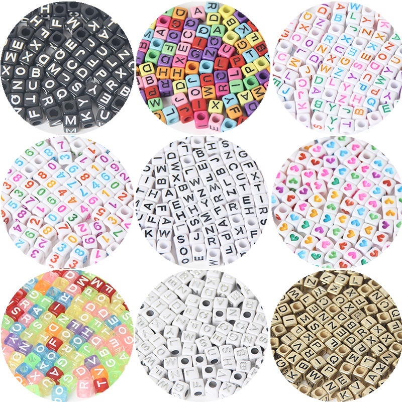 Acrylic Number Letter Beads Set, Square Loose Beads for Kids DIY Jewelry Making Wholesale
