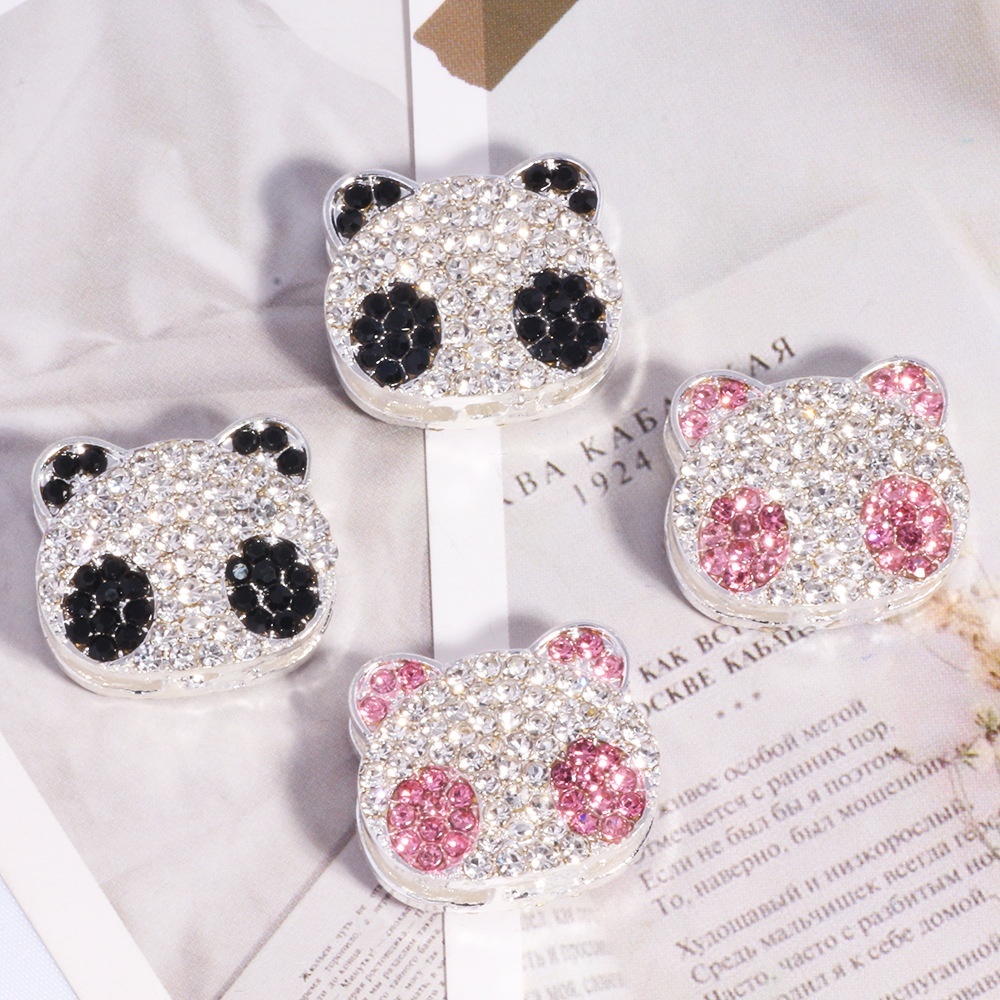 3D Double‑Sided Full Rhinestone Panda Four‑Hole Loose Beads DIY Phone Keychain Necklace Bag Chain Accessories