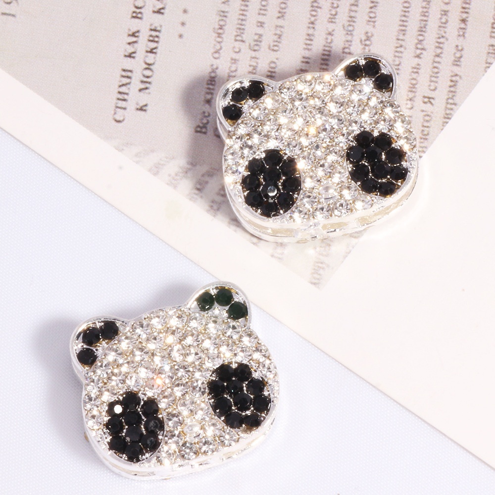 3D Double‑Sided Full Rhinestone Panda Four‑Hole Loose Beads DIY Phone Keychain Necklace Bag Chain Accessories