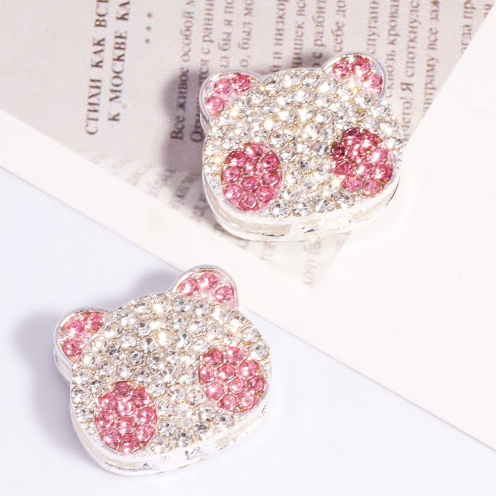 3D Double‑Sided Full Rhinestone Panda Four‑Hole Loose Beads DIY Phone Keychain Necklace Bag Chain Accessories