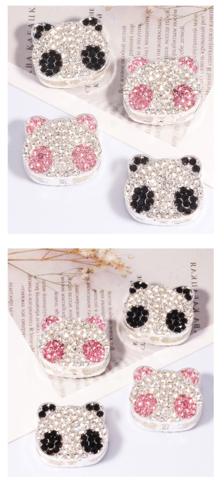 3D Double‑Sided Full Rhinestone Panda Four‑Hole Loose Beads DIY Phone Keychain Necklace Bag Chain Accessories